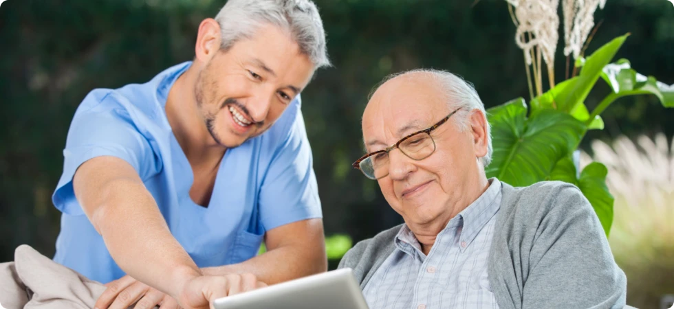 a man and an old man talking
